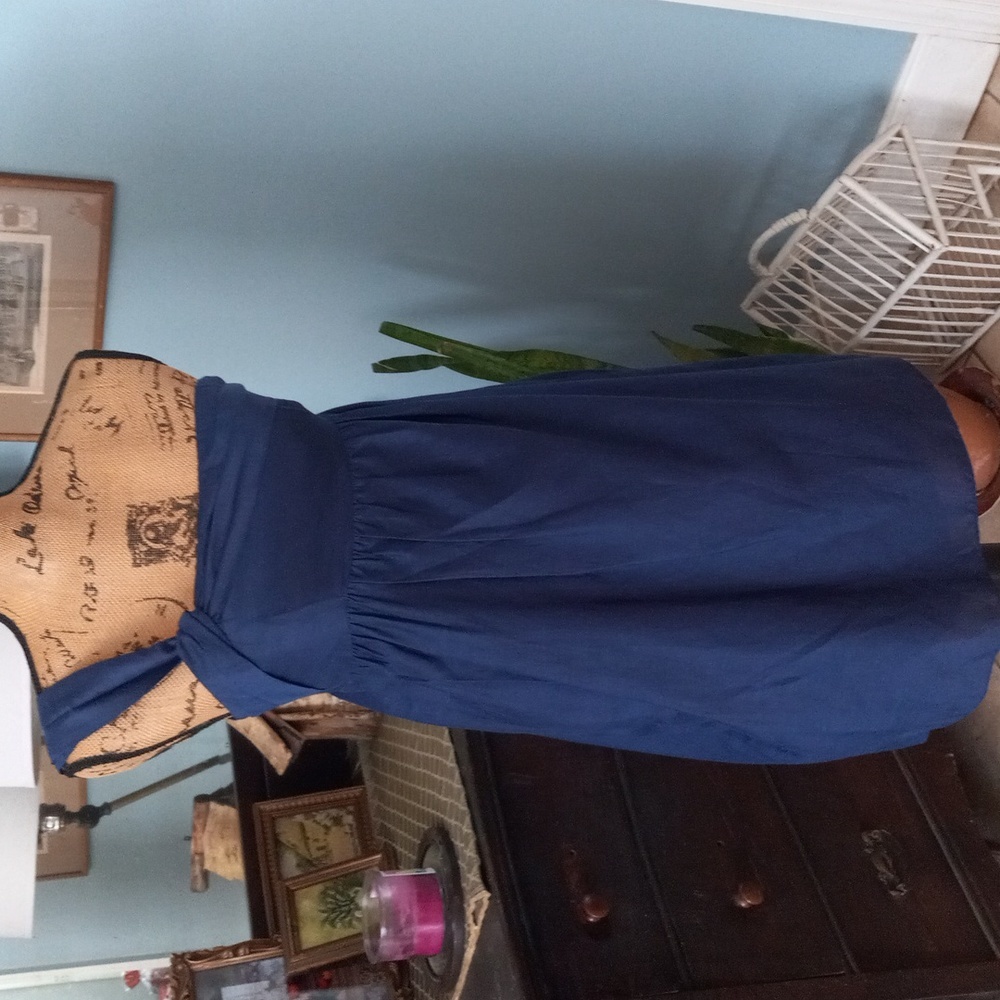 Loft Navy Blue One Shoulder Empire Waist Cocktail Silk Blend Dress
